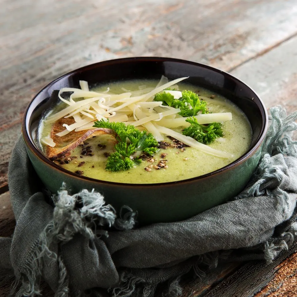 Broccoli Potato and blue cheese soup