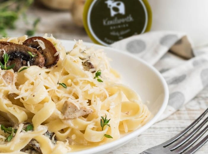 Pasta topped with kenilworth cheese